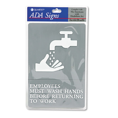 ADA Sign, EMPLOYEES MUST WASH HANDS... Tactile Symbol/Braille, 6 x 9, Gray