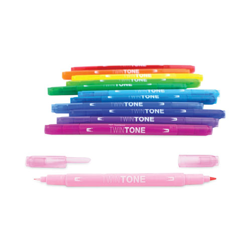 TwinTone Dual-Tip Markers, Extra-Fine/Broad Tips, Assorted Colors, Dozen