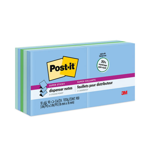 Post-It® Pop-Up Notes Super Sticky Recycled Pop-Up Notes In Oasis Collection Colors, 3 X 3, 90 Sheets/Pad, 10 Pads/Pack