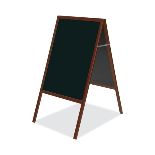 Mastervision® Magnetic Wet Erase Board, 25 X 35, 45" Tall, Black Surface, Cherry Wood Frame