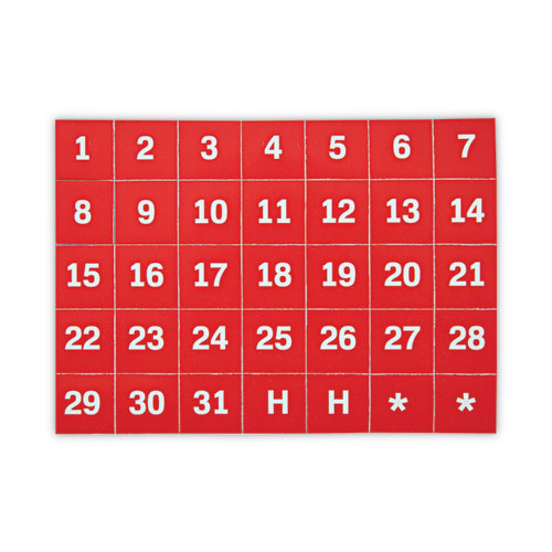 Interchangeable Magnetic Board Accessories, Calendar Dates, Red/White, 1" x 1", 31 Pieces