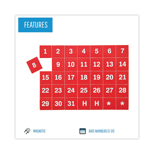 Image of Interchangeable Magnetic Board Accessories, Calendar Dates, Red/White, 1" x 1", 31 Pieces