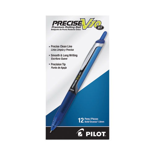 Image of Pilot® Precise V10Rt Roller Ball Pen, Retractable, Bold 1 Mm, Blue Ink, Blue Barrel, Dozen
