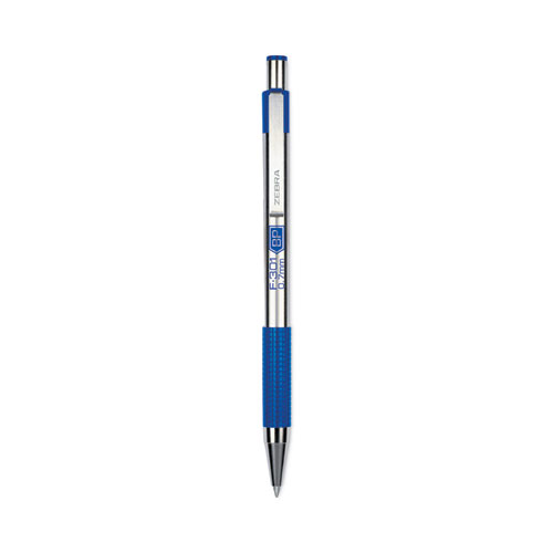 Image of F-301 Ballpoint Pen, Retractable, Fine 0.7 mm, Blue Ink, Stainless Steel/Blue Barrel, 2/Pack