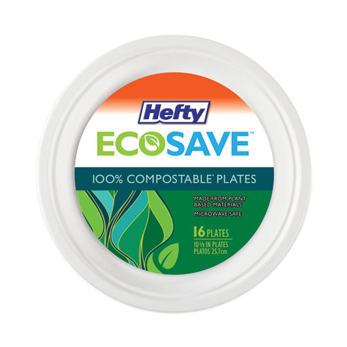 Image of ECOSAVE Tableware, Plate, Bagasse, 10.13" dia, White, 16/Pack