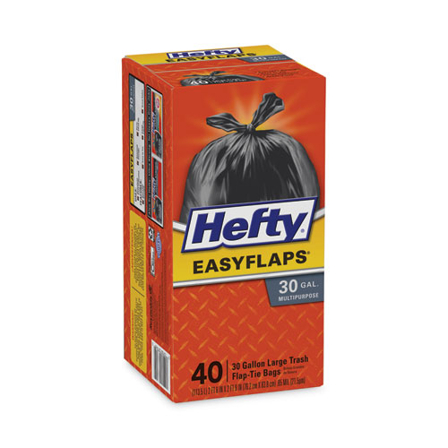 Image of Hefty® Easy Flaps Trash Bags, 30 Gal, 1.05 Mil, 30" X 33", Black, 40/Box