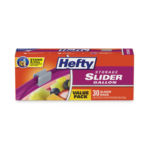 Hefty Slider Bags, 1 gal, 1.5 mil, 10.56 x 11, Clear, 30/Box