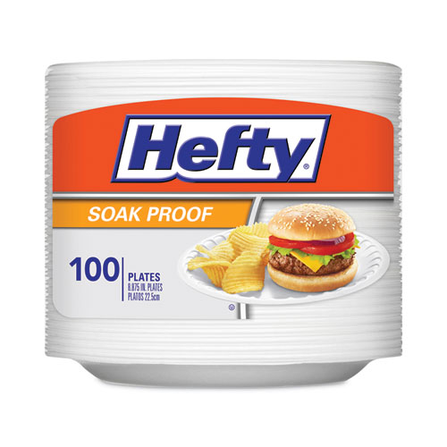 Hefty® Soak Proof Tableware, Foam Plates, 8.88" dia, White, 100/Pack