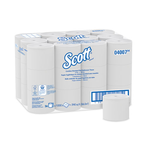Image of Essential Coreless SRB Bathroom Tissue, Septic Safe, 2-Ply, White, 1,000 Sheets/Roll, 36 Rolls/Carton
