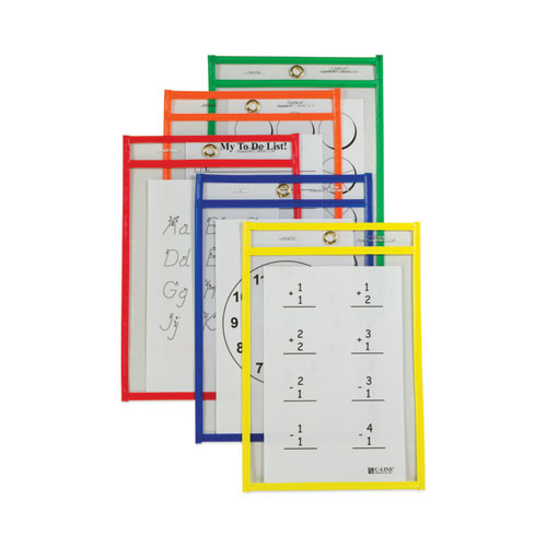 C-Line® Reusable Dry Erase Pockets, 6 X 9, Assorted Primary Colors, 10/Pack