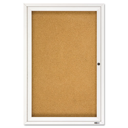 Image of Enclosed Bulletin Board, Natural Cork/Fiberboard, 24 x 36, Silver Aluminum Frame