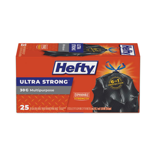 Hefty® Ultra Flex Waste Bags, 30 gal, 1.05 mil, 6 x 2.1, Black, 150/Carton