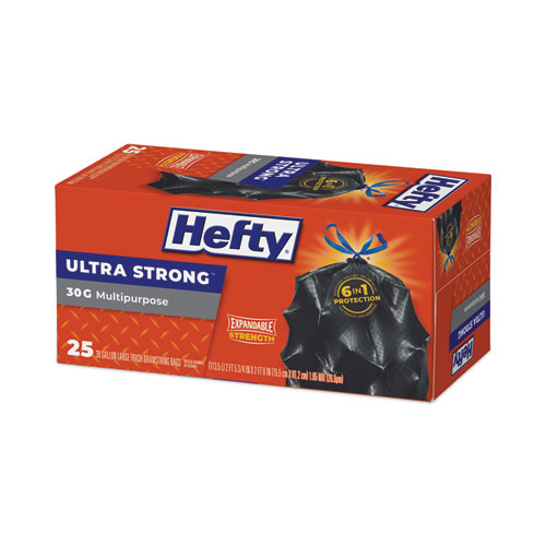 Image of Hefty® Ultra Flex Waste Bags, 30 Gal, 1.05 Mil, 6" X 2.1", Black, 150/Carton