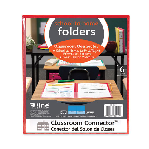 Classroom Connector Folders, 11 x 8.5, Clear/Assorted, 6/Pack