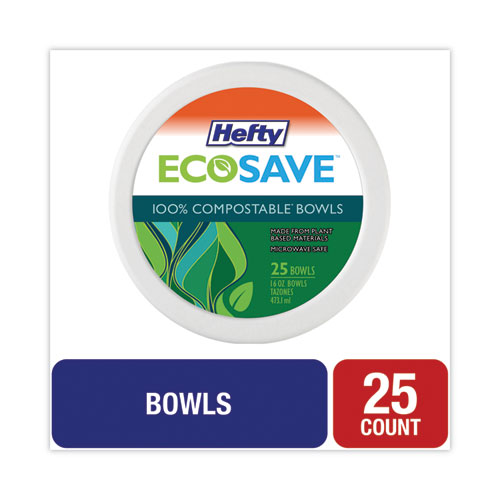 Image of Hefty® Ecosave Tableware, Bowl, Bagasse, 16 Oz, White, 25/Pack