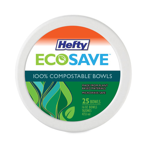 Hefty® ECOSAVE Tableware, Bowl, Bagasse, 16 oz, White, 25/Pack