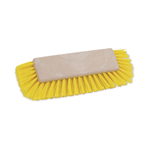 Dual-Surface Scrub Brush, Yellow Polypropylene Bristles, 10" Brush, Plastic Handle