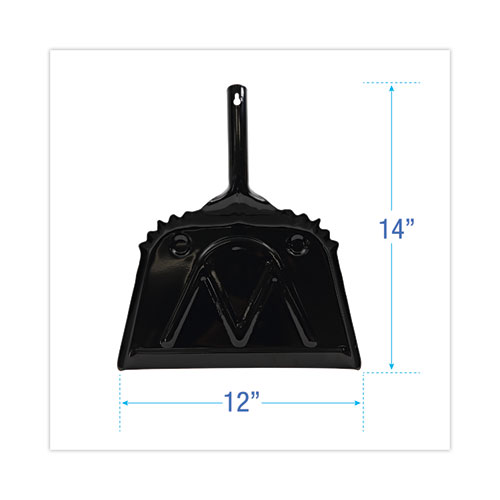 Image of Boardwalk® Metal Dust Pan, 12 X 14, 2 " Handle, 20-Gauge Steel, Black