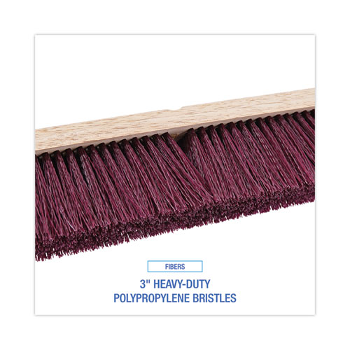 Floor Brush Head, 3" Maroon Heavy-Duty Polypropylene Bristles, 18" Brush