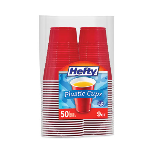 Image of Hefty® Easy Grip Disposable Plastic Party Cups, 9 Oz, Red, 50/Pack, 12 Packs/Carton