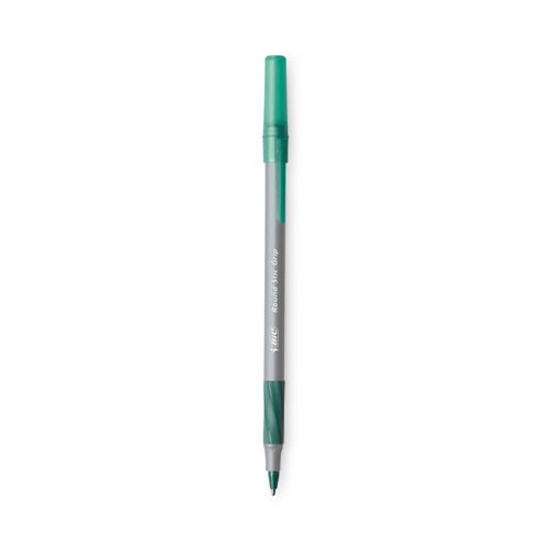 Image of Round Stic Grip Xtra Comfort Ballpoint Pen, Easy-Glide, Stick, Medium 1.2 mm, Green Ink, Gray/Green Barrel, Dozen