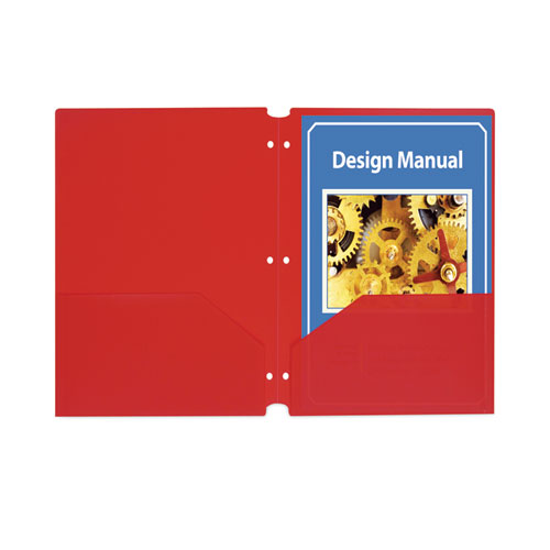 C-Line® Two-Pocket Heavyweight Poly Portfolio Folder, 3-Hole Punch, 11 X 8.5, Red, 25/Box