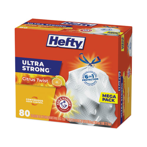 Image of Hefty® Ultra Strong Scented Tall White Kitchen Bags, 13 Gal, 0.9 Mil, 23.75" X 24.88", White, 80 Bags/Box, 3 Boxes/Carton