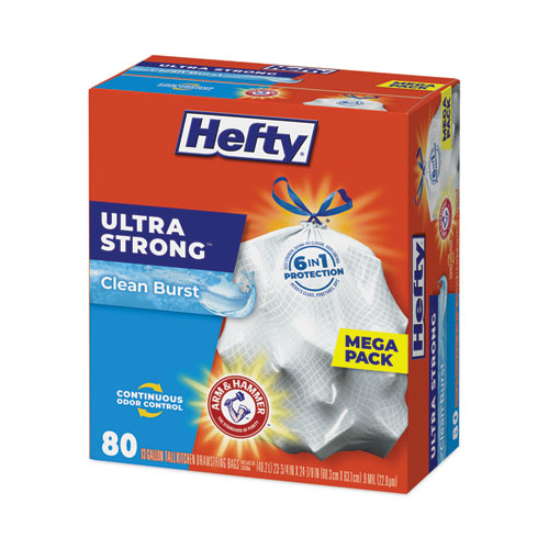 Image of Hefty® Ultra Strong Scented Tall White Kitchen Bags, 13 Gal, 0.9 Mil, 23.75" X 24.88", White, 80/Box
