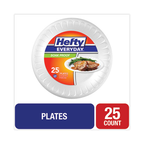 Hefty Everyday Soak Proof Disposable Foam Plates, 8 14/16 Diameter, White,  Pack Of 100