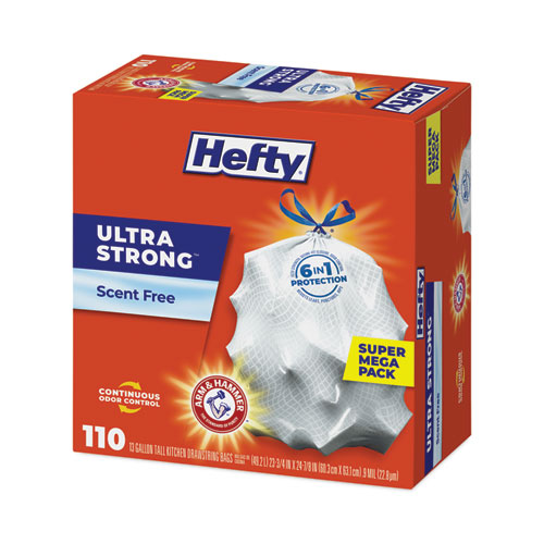Image of Hefty® Ultra Strong Tall Kitchen And Trash Bags, 13 Gal, 0.9 Mil, 23.75" X 24.88", White, 110 Bags/Box, 3 Boxes/Carton
