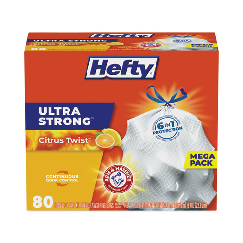Hefty® Ultra Strong Scented Tall White Kitchen Bags, 13 gal, 0.9 mil, 23.75" x 24.88", White, 240/Carton