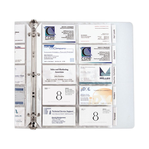 Image of C-Line® Tabbed Business Card Binder Pages, For 2 X 3.5 Cards, Clear, 20 Cards/Sheet, 5 Sheets/Pack