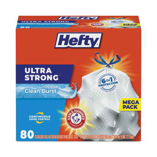 Image of Hefty® Ultra Strong Scented Tall White Kitchen Bags, 13 Gal, 0.9 Mil, 24.75" X 24.88", White, 80 Bags/Box, 3 Boxes/Carton
