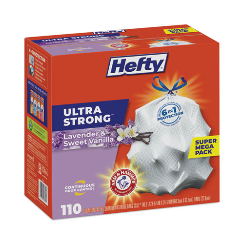 Image of Hefty® Ultra Strong Scented Tall White Kitchen Bags, 13 Gal, 0.9 Mil, 23.75" X 24.88", White, 110 Bags/Box, 3 Boxes/Carton