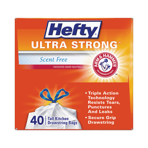 Hefty Ultra Strong 13 Gallon Blackout Drawstring Scent Free Tall