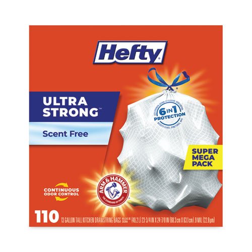 Image of Hefty® Ultra Strong Tall Kitchen And Trash Bags, 13 Gal, 0.9 Mil, 23.75" X 24.88", White, 110 Bags/Box, 3 Boxes/Carton