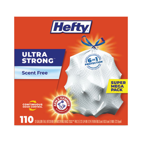 Image of Hefty® Ultra Strong Tall Kitchen And Trash Bags, 13 Gal, 0.9 Mil, 23.75" X 24.88", White, 110/Box