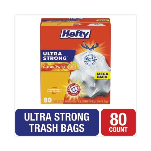 Hefty® Ultra Strong Scented Tall White Kitchen Bags, 13 Gal, 0.9 Mil, 23.75" X 24.88", White, 80/Box