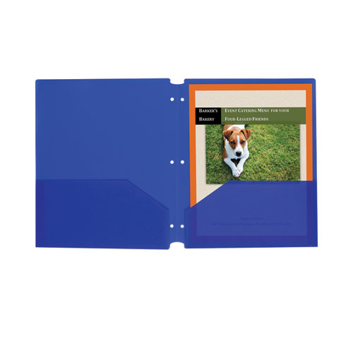 C-Line® Two-Pocket Heavyweight Poly Portfolio Folder, 3-Hole Punch, 11 X 8.5, Blue, 25/Box