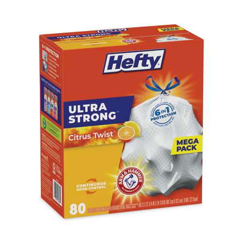 Image of Hefty® Ultra Strong Scented Tall White Kitchen Bags, 13 Gal, 0.9 Mil, 23.75" X 24.88", White, 80/Box