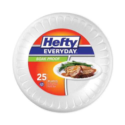 Image of Hefty® Soak Proof Tableware, Foam Plates, 10.25" Dia, White, 25/Pack 10 Packs/Carton