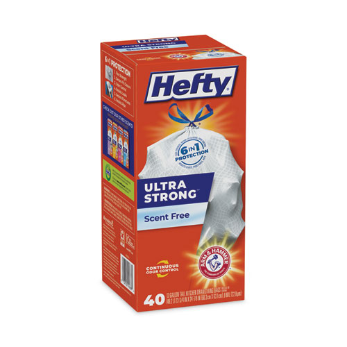 Image of Hefty® Ultra Strong Tall Kitchen And Trash Bags, 13 Gal, 0.9 Mil, 23.75" X 24.88", White, 40/Box