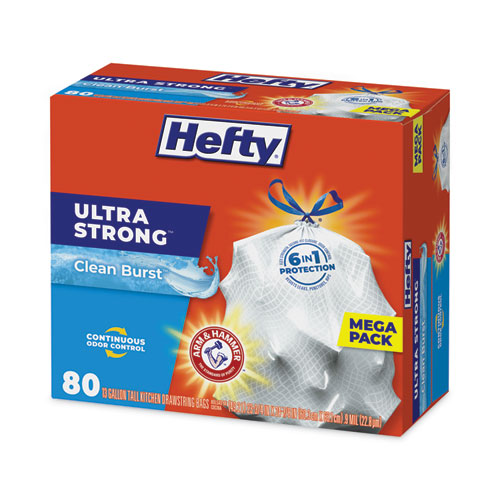 Image of Hefty® Ultra Strong Scented Tall White Kitchen Bags, 13 Gal, 0.9 Mil, 24.75" X 24.88", White, 80 Bags/Box, 3 Boxes/Carton