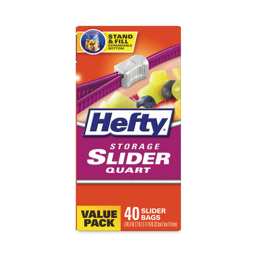 Hefty Slider Bags, 1 gal, 1.5 mil, 10.56 x 11, Clear, 30/Box