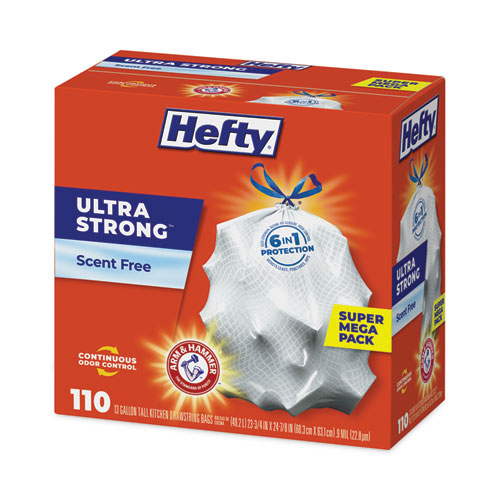 Image of Hefty® Ultra Strong Tall Kitchen And Trash Bags, 13 Gal, 0.9 Mil, 23.75" X 24.88", White, 110/Box