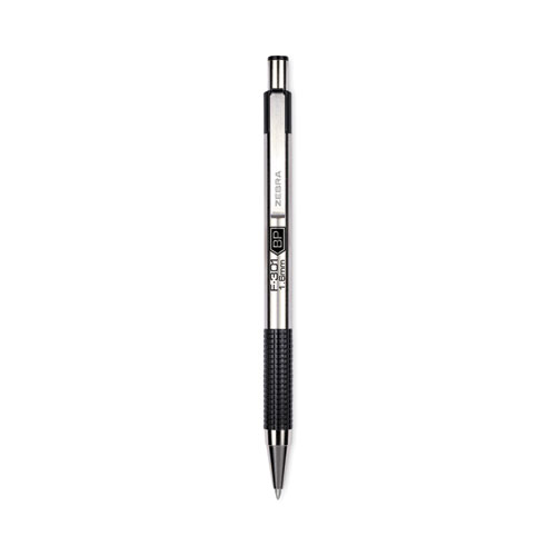 Image of Zebra® F-301 Ballpoint Pen, Retractable, Bold 1.6 Mm, Black Ink, Stainless Steel/Black Barrel, 12/Pack