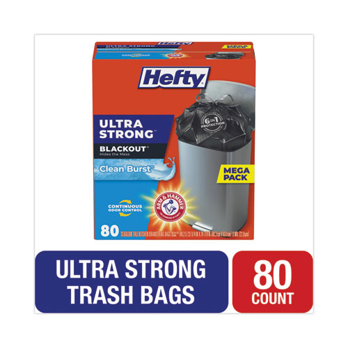 Image of Hefty® Ultra Strong Blackout Tall-Kitchen Drawstring Bags, 13 Gal, 0.9 Mil, 23.75" X 24.88", Black, 80/Box