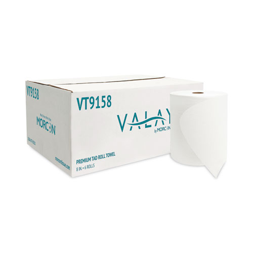 Valay Universal TAD Roll Towels, 1-Ply, 8" x 600 ft, White, 6 Rolls/Carton