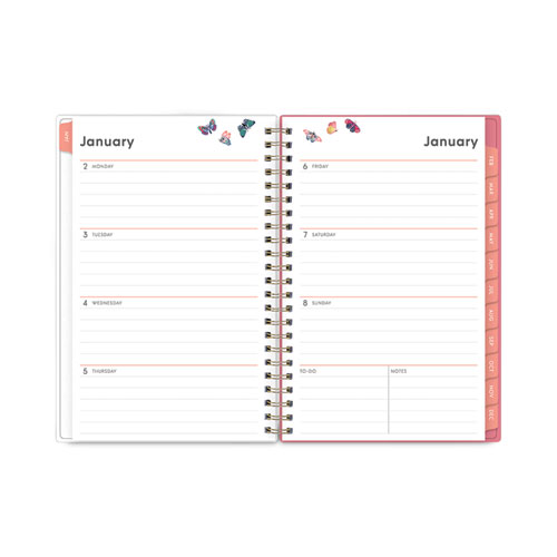 Image of Blue Sky® Fly By Frosted Weekly/Monthly Planner, Fly By Butterflies Artwork, 8 X 5, Blush/Pink Cover, 12-Month (Jan To Dec): 2024