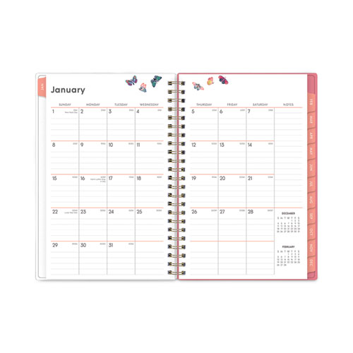 Image of Blue Sky® Fly By Frosted Weekly/Monthly Planner, Fly By Butterflies Artwork, 8 X 5, Blush/Pink Cover, 12-Month (Jan To Dec): 2024